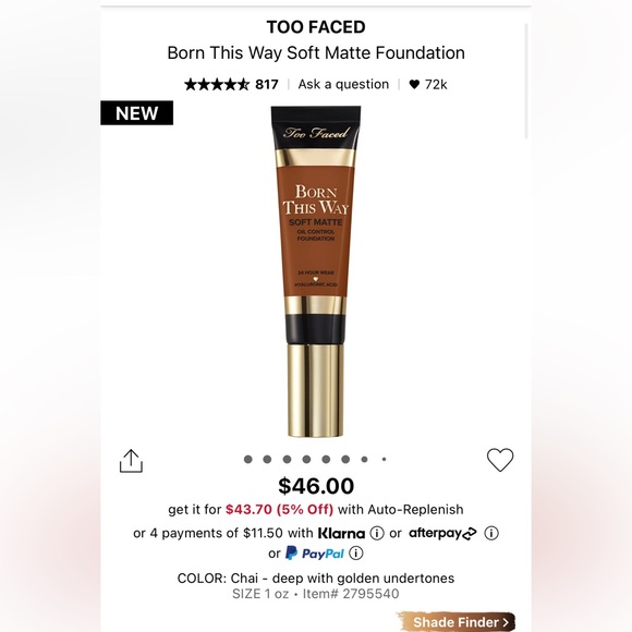 Too Faced born this way soft matte foundation in shade chai - Picture 3 of 4